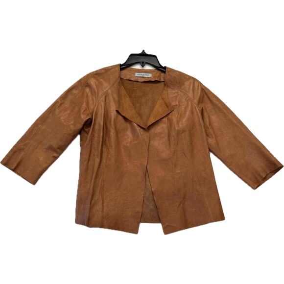 ADELE ALTMAN Roma Soft Leather Open Front Cardigan Women's Size XS Saddle Brown - Picture 1 of 11